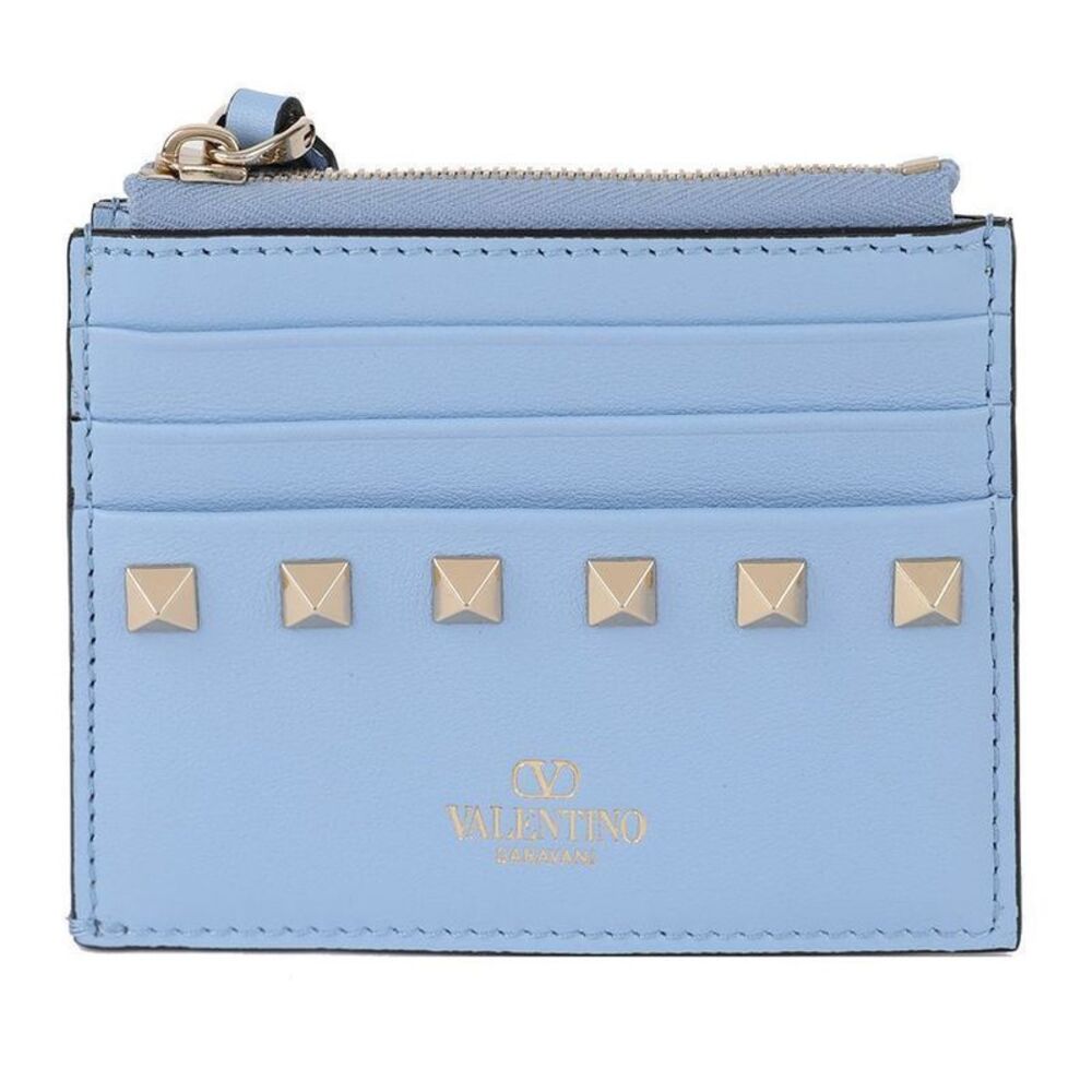 Leather Rockstud Zip Card Holder